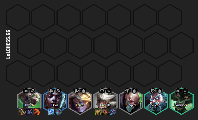 The Twitch - Chemtech composition is a typical example of the 1-cost reroll playstyle