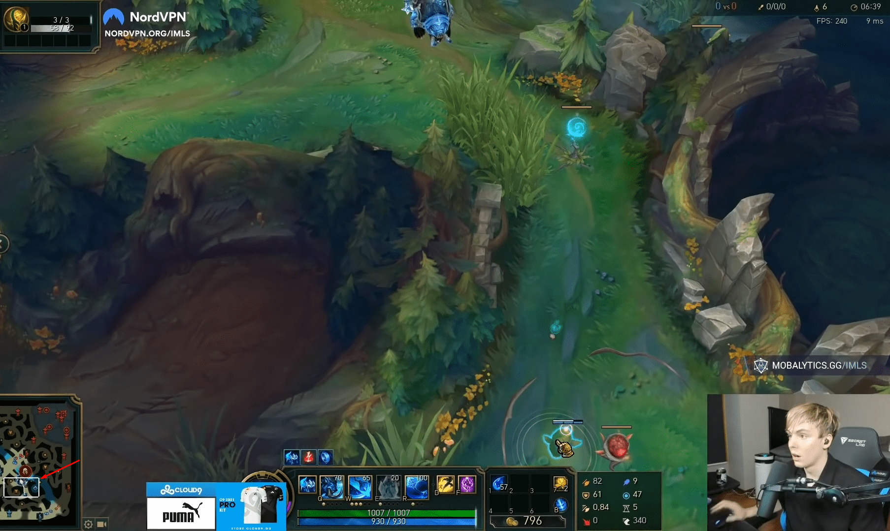 If the champion's movement direction is going straight into the bush, then there are no enemies in that position