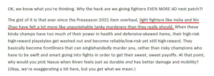 Riot admits to the mistake of inadvertently making Fighters too 