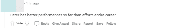 Peter's performance surpasses even Effort's career