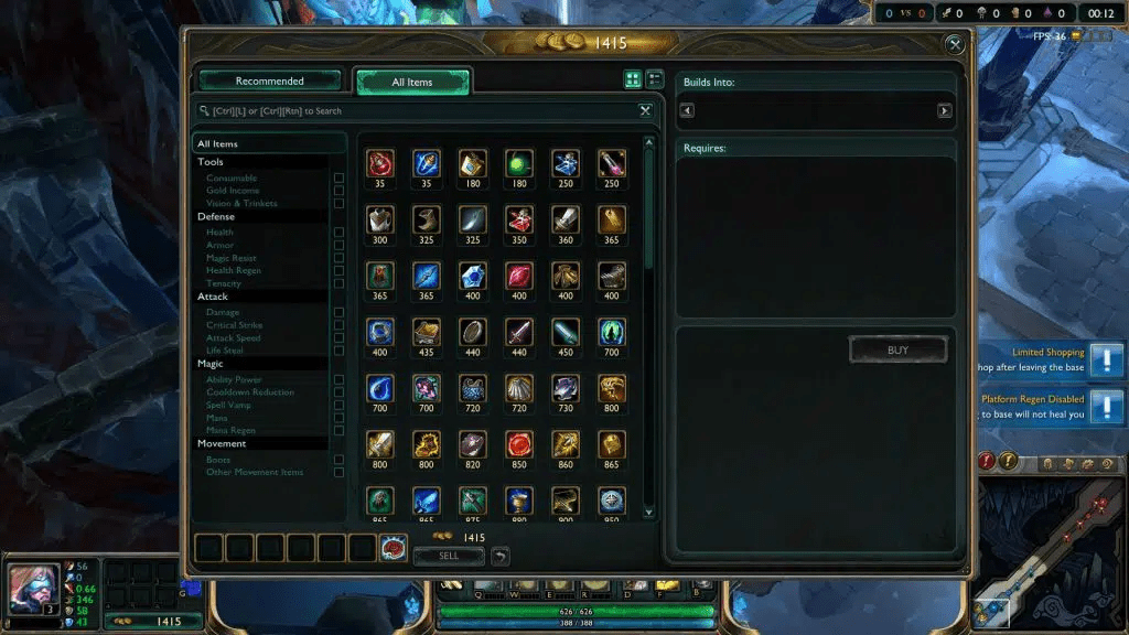 Old in-game Shop interface