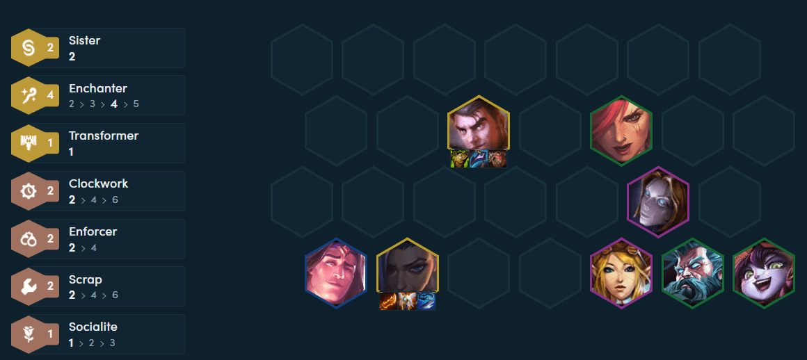 Final game composition with Jayce - Blademaster - 4 Sorcerers