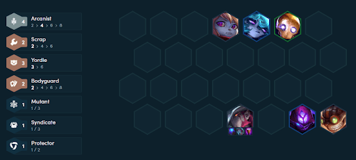 The 4 Mage - 3 Yordle comp will help you maintain health very well in the mid-game
