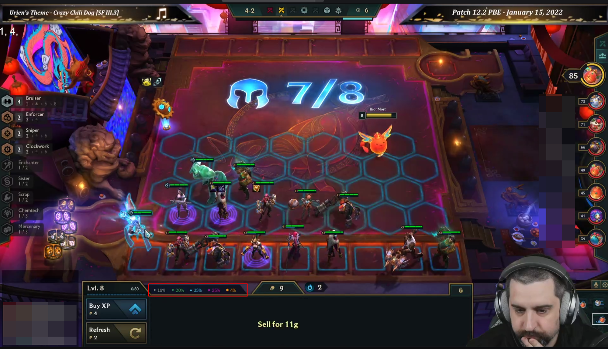 The appearance rate of 5 gold units at level 8 in patch 12.2 is only 4%