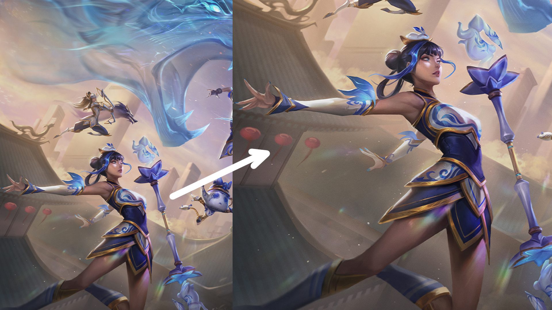 Indeed, in the promotional images for the Lux Sacred Hoa skin, Riot drew the character with two right arms
