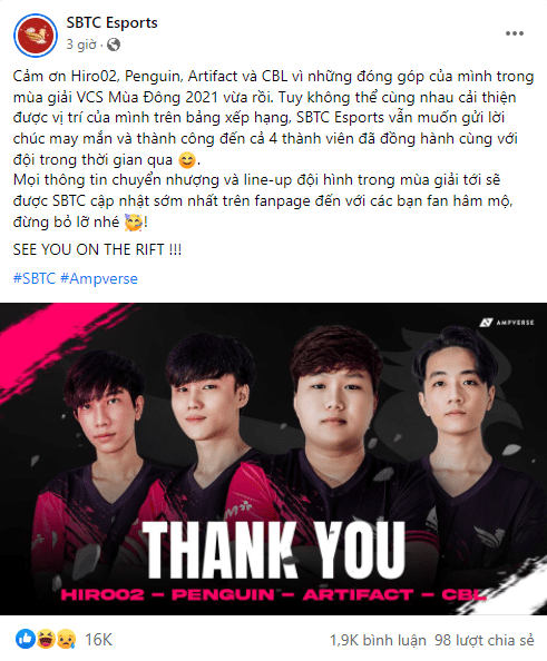 SBTC Esports bids farewell to 4 out of 5 official positions just after 1 Winter 2021 tournament