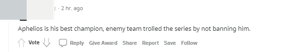 Aphelios is his (Gumayusi's) best champion and the opponent decided to troll by not banning this champion
