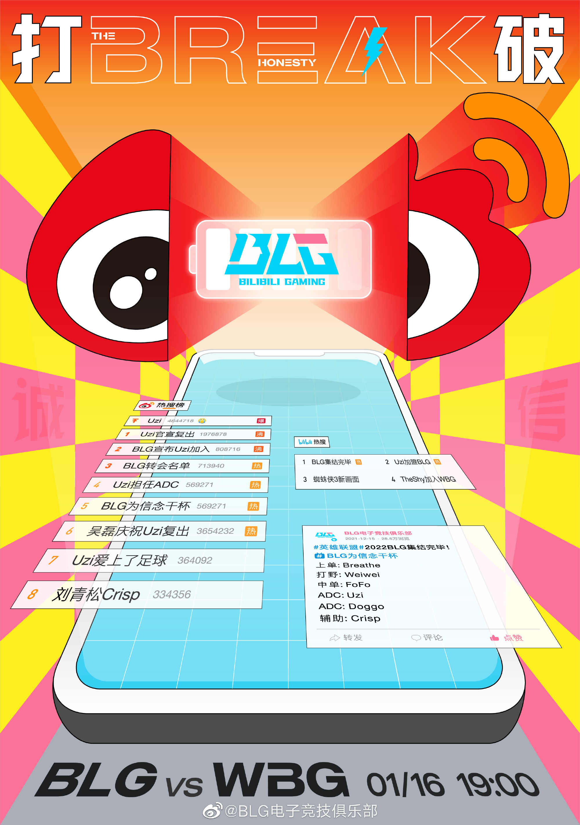 The promotional poster for the match features all members' full names