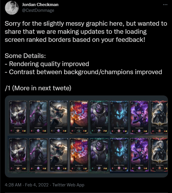A representative from Riot recently announced that they will completely upgrade the ranked frames after receiving feedback from the community