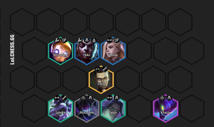 The composition you should aim for at level 8, however, if you don't have the conditions, leaving out Silco won't affect the strength of the Assassin team too much