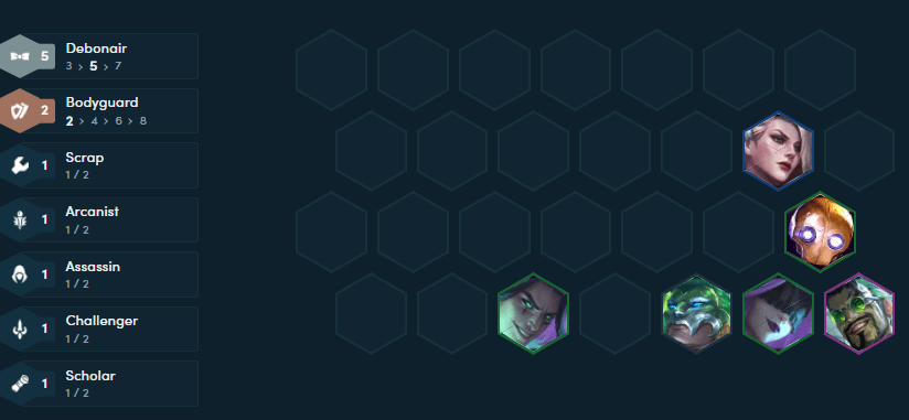 In the mid-game, replace Brawlers with 2 Guardians and roll for Draven to complete the composition