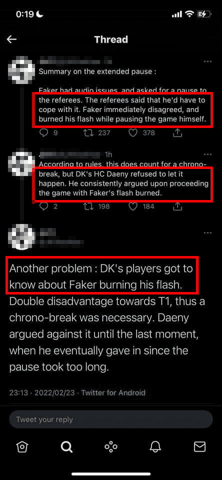 There is information from LCK spectators stating that Coach Daeny pressured the referee to continue the match despite Faker's issue not being resolved