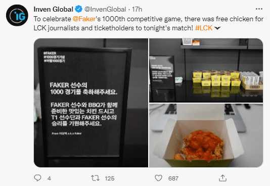 Faker treats fried chicken to everyone at LoL Park, from fans to reporters