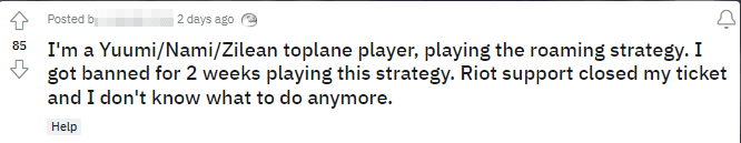 A player was unexpectedly banned for 2 weeks due to the popular roaming Smite top playstyle