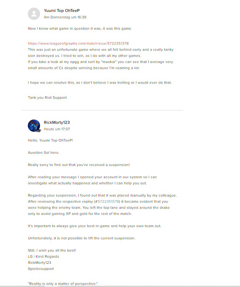 Riot believes this behavior is to 