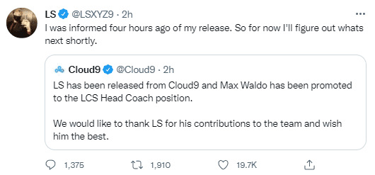 LS only knew he was fired 4 hours before the official announcement from C9
