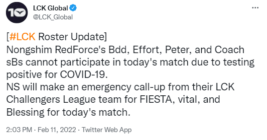Nongshim RedForce suffered significant roster losses due to Covid-19