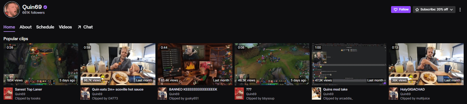 Quin69 - male streamer with over 660k followers on Twitch