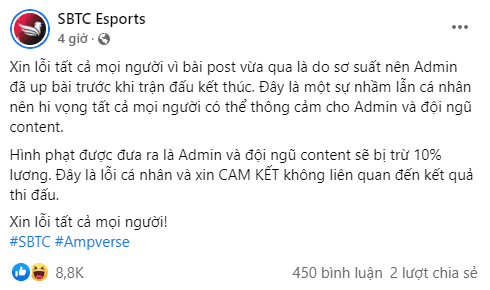 SE later apologized, but the post remained unchanged