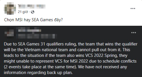 The VCS community also debates which is more important, SEA Games 31 or MSI 2022