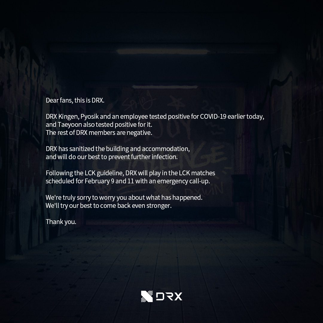 DRX announced that almost their entire main lineup has contracted Covid-19, except for Deft