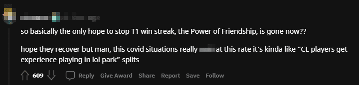 So the hope of beating T1 with the power of friendship is gone? Hope BRO recovers soon, this disease is really too frightening. It’s like creating a season called 'Challenger players will get a chance to compete at LoL Park'