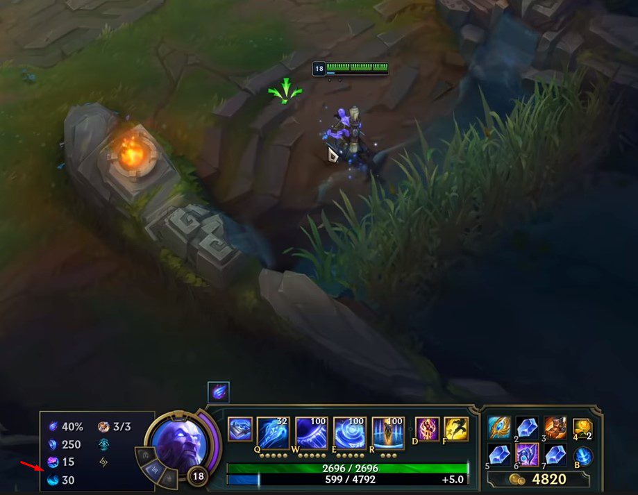 When entering the river, Ryze gains AP and energy from the Waterwalking, Swift rune, but when leaving the river, the additional energy does not disappear