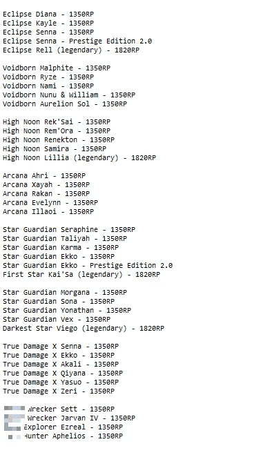 The skin list shared by Big Bad Bear has left the community buzzing in recent days