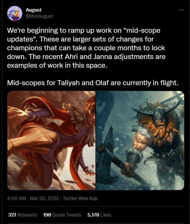 Riot August officially announced the light rework of Taliyah and Olaf