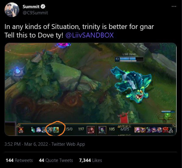 Summit probably can't stand seeing his successor in the top lane at LSB build so poorly