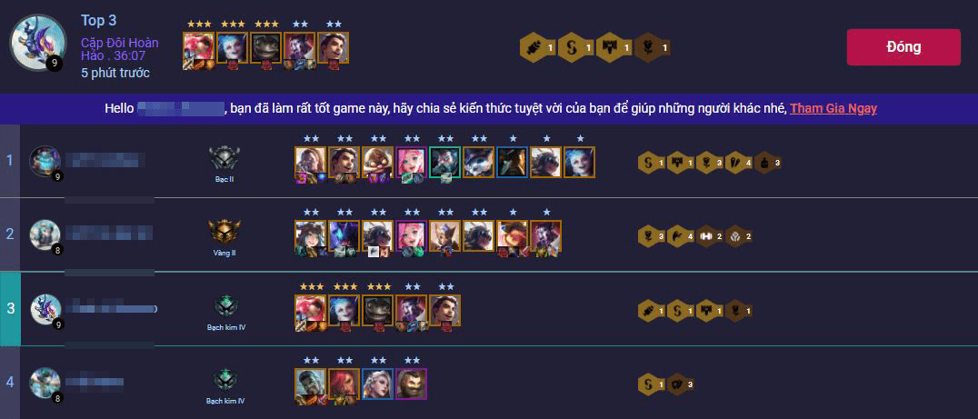 The player with 3 three-star 5-cost champions and 2 two-star 5-cost champions still failed