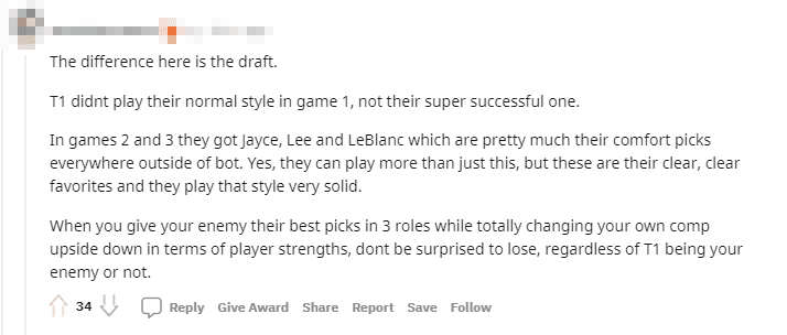 Some opinions pointed out that the problem lay in the draft phase. T1 could easily dominate the subsequent games thanks to more comfortable champions compared to Game 1. And LSB allowing T1 to have such favorable picks makes their loss not too surprising