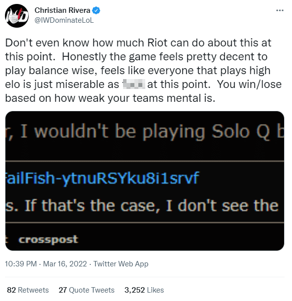 Streamer IWDominate also showed agreement with Faker, stating that winning or losing now depends on whether teammates play fairly