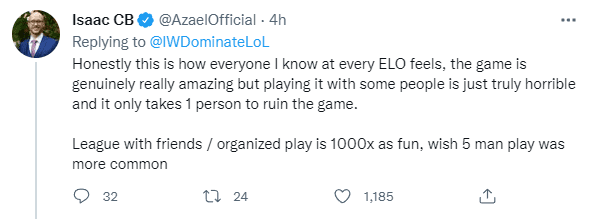 Azael - a well-known commentator in the Western League of Legends scene also believes that some players are making the game experience terrible and one individual can ruin the entire match