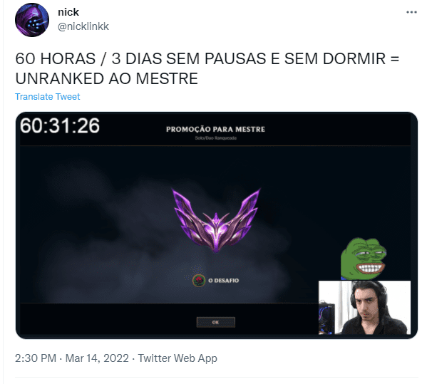 Achievement posted by the male streamer on his personal Twitter