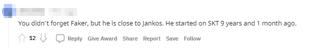 Some believe Faker should be included since he is only one month behind Jankos