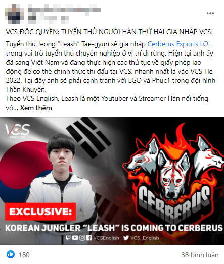 A fan page in the Vietnamese League of Legends community confirms Leash's joining CES
