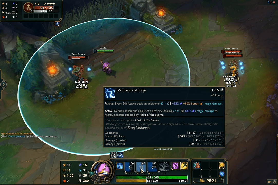 Even when out of range, Kennen can still strike the previously marked target
