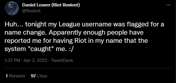 Riot Rovient recently had to change his name after being continuously reported by gamers due to having 'Riot' in his in-game name