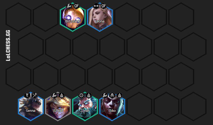 3 gold units like Leona, Senna, Ekko will help you maintain health very well in the mid-game