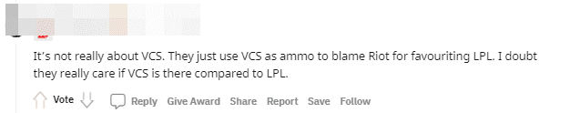 It's not really about VCS. They are just using VCS to complain about Riot favoring LPL. I bet they don't care about VCS at all