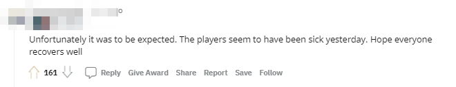 Unfortunate but not unexpected. The players look very tired. I hope they recover soon
