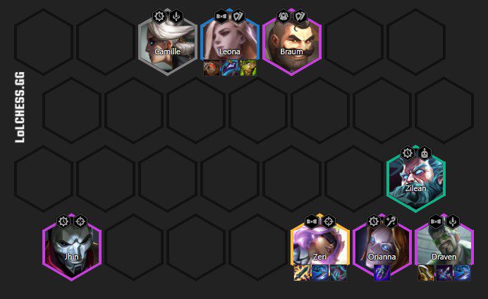 Complete composition with Draven as the carry and 4 Mech units