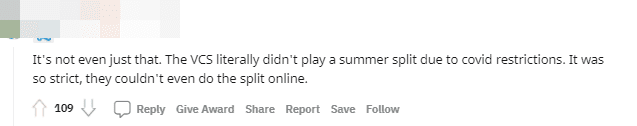 Not only that. VCS did not even compete in the Summer tournament due to COVID-19. They couldn't even organize an online tournament