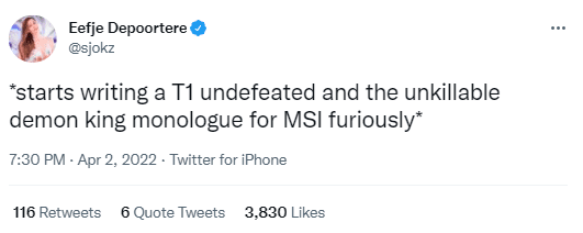 Commentator Sjokz: 'Starting to write a monologue about an immortal and unbeatable T1 at the upcoming MSI'