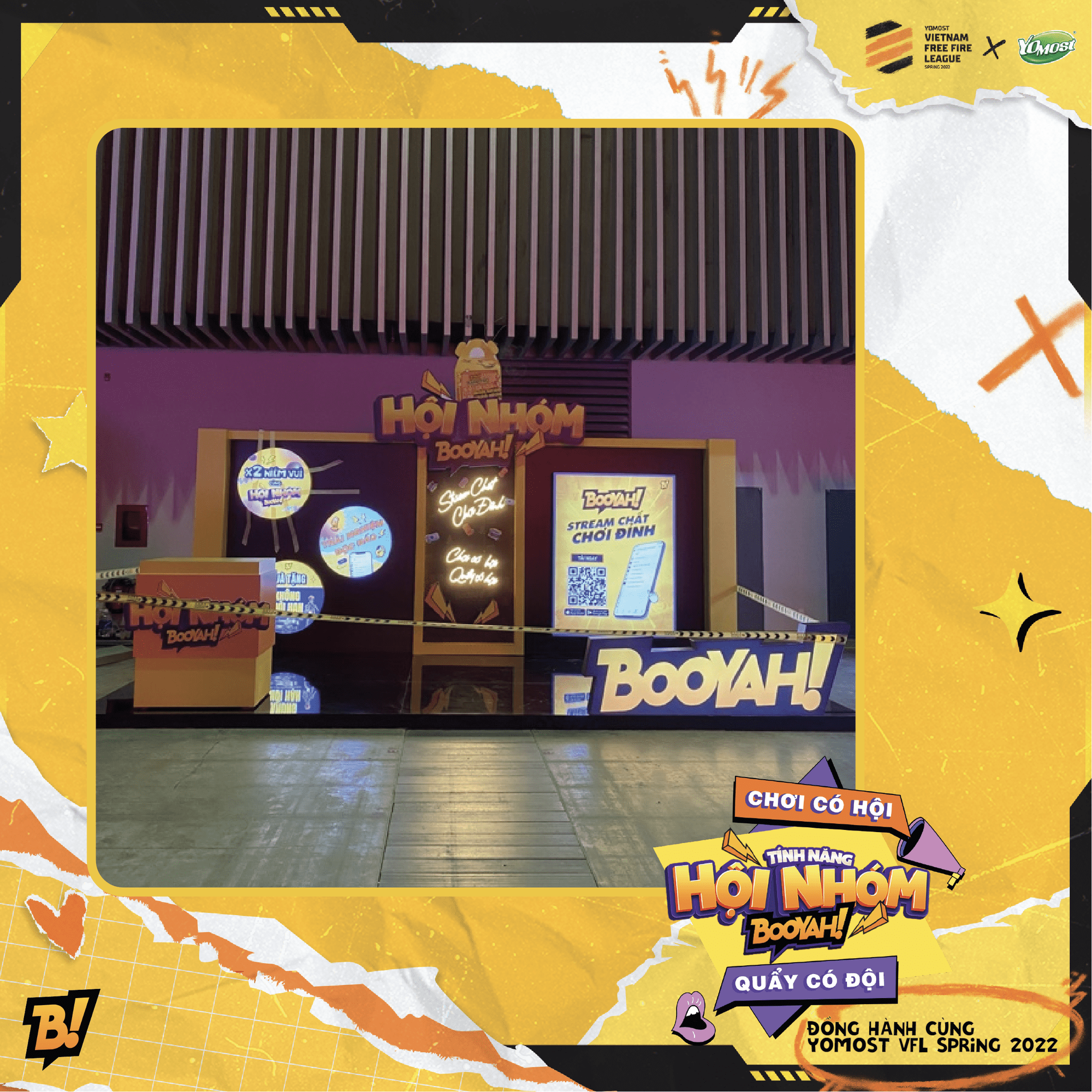 BOOYAH! booth at the Yomost VFL Spring 2022 finals, where streamers interact exclusively with group features, give gifts to the audience and accompany all aspects of connection and entertainment