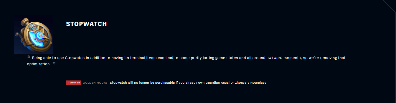Riot will prevent players from buying an additional Stopwatch after acquiring Zhonya's Hourglass or Guardian Angel