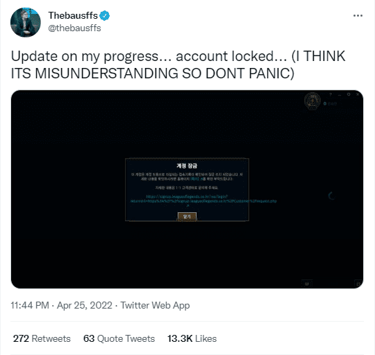 Thebausffs just reached Challenger and then his account 'disappeared', but he still believes it's just a misunderstanding and advises fans not to act rashly