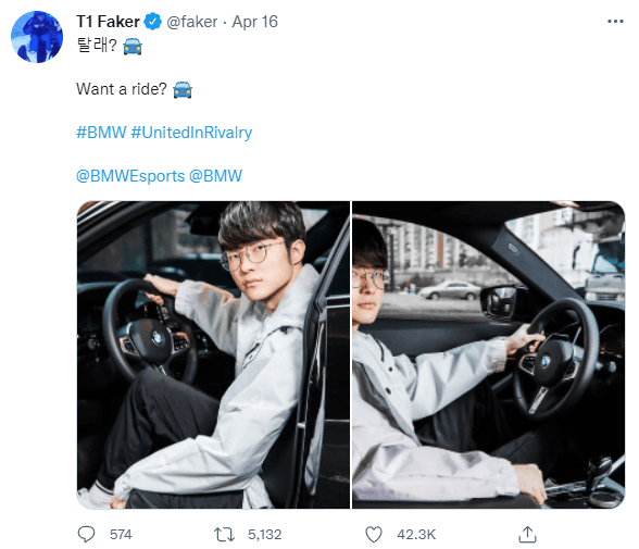 Faker looking super cool in the BMW advertisement