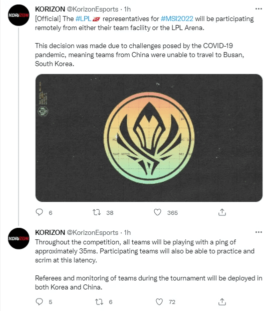 Riot allows LPL to compete in MSI 2022 online and all teams will play at a ping of 35 to ensure fairness